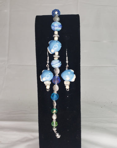 Handcrafted Artisan Bracelet & Earrings Jewelry Sets - Blue